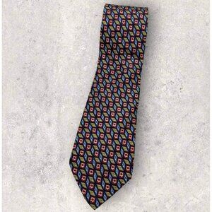 GUCCI Silk Tie ITALY Green Blue Red Horse Stirrup W:3.4" EUC